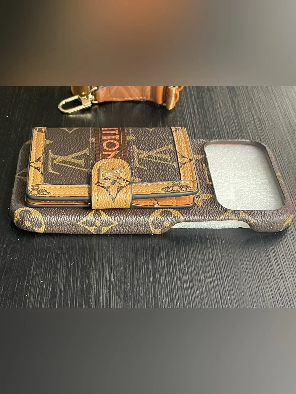 Louis Vuitton Brown Monogram Leather Phone Case with Strap